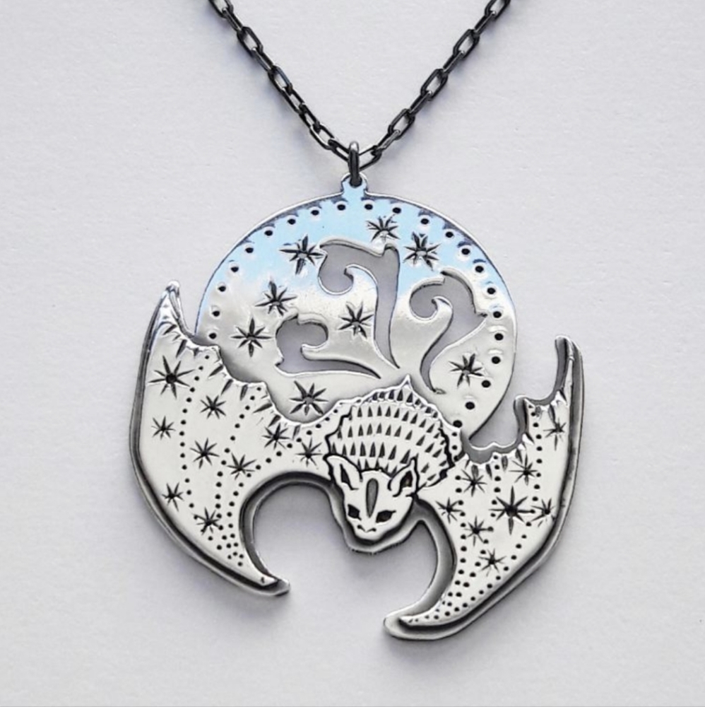 Black Rabbit Studio bat familiar necklace